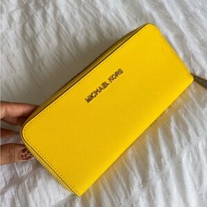 Michael Kors Bright Yellow Zip Wallet with Gold Logo